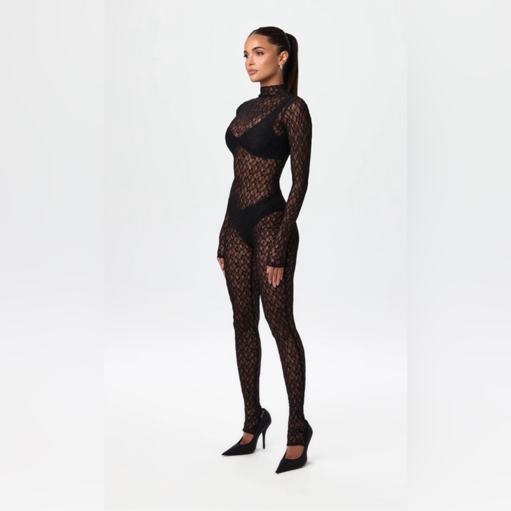 Naked Wardrobe Sheer Lace Jumpsuit - Black